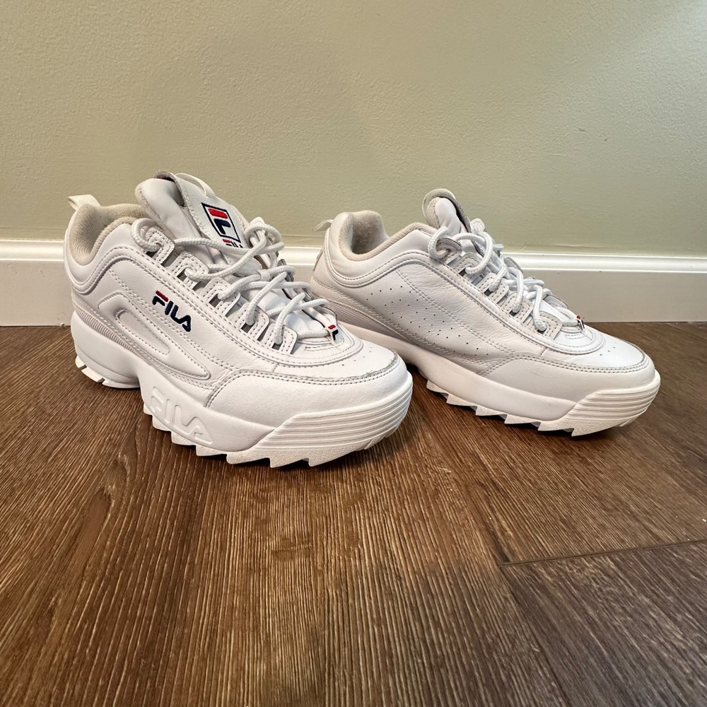 Fila Disruptor White Leather Chunky Sneakers Size 10 Athletic Walking - Picture 2 of 9